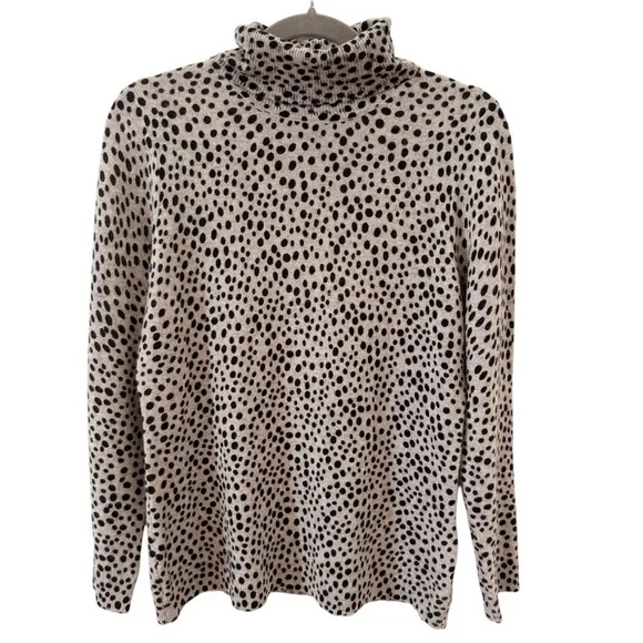 Charter Club Luxury 100% Cashmere Turtleneck Sweater Grey Animal Print Sz Large - Picture 4 of 13